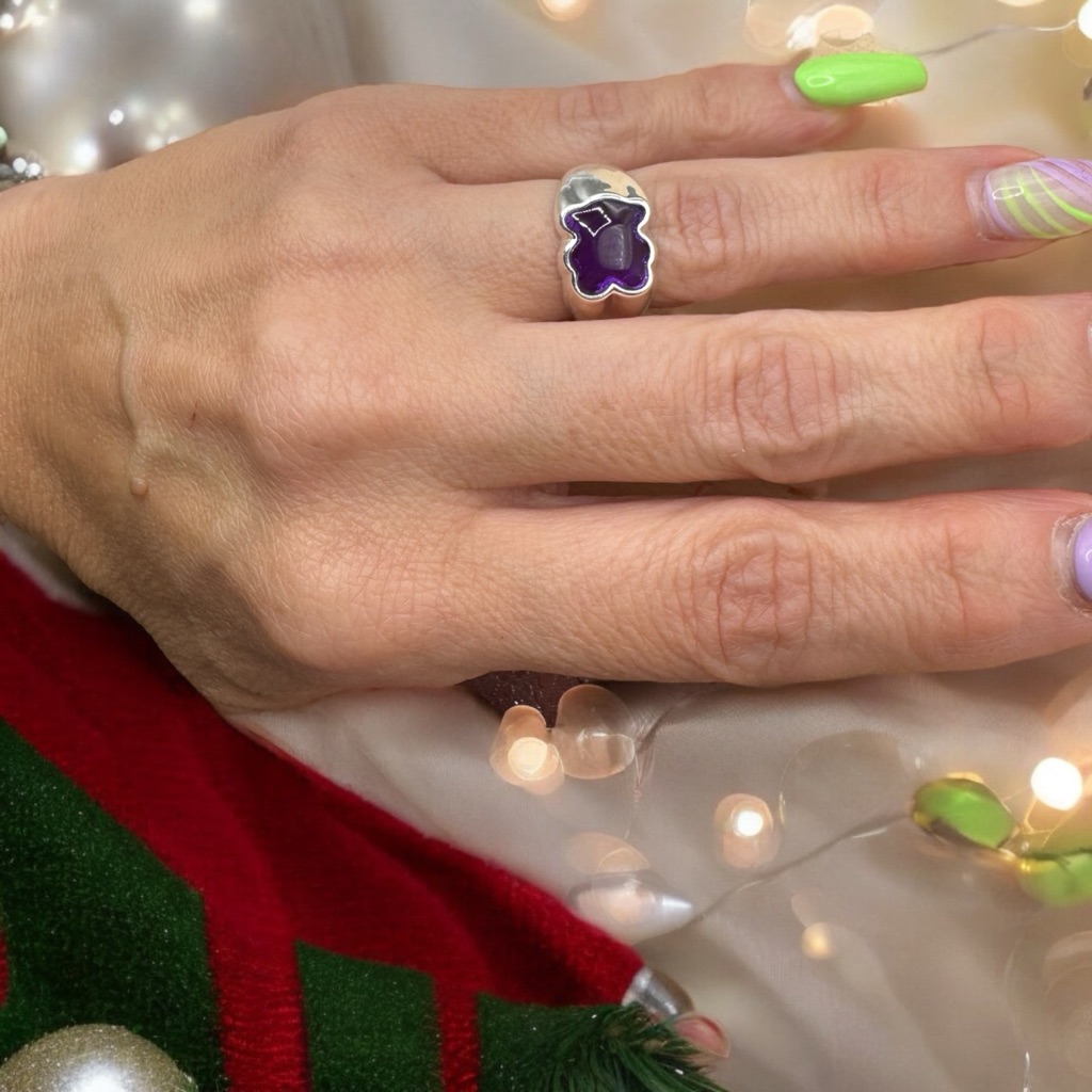 Silver Ring With Purple Gemstone Size 7 Only One